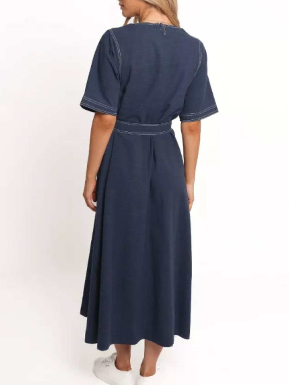 Petal & Pup Kade Midi Dress Blue Cotton Tie Waist Pockets US M - Picture 2 of 11